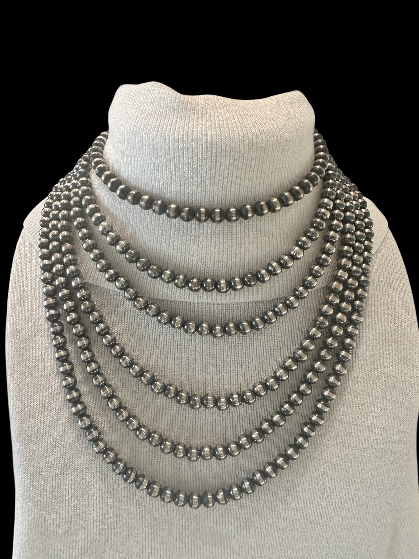 7MM Sterling Silver Pearls - Single Strand Necklace - Hand Strung