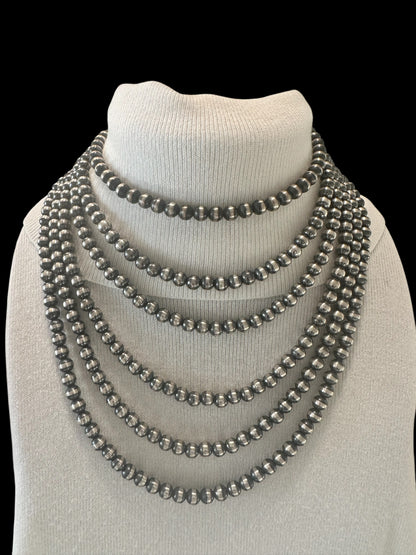 7MM Sterling Silver Pearls - Single Strand Necklace - Hand Strung