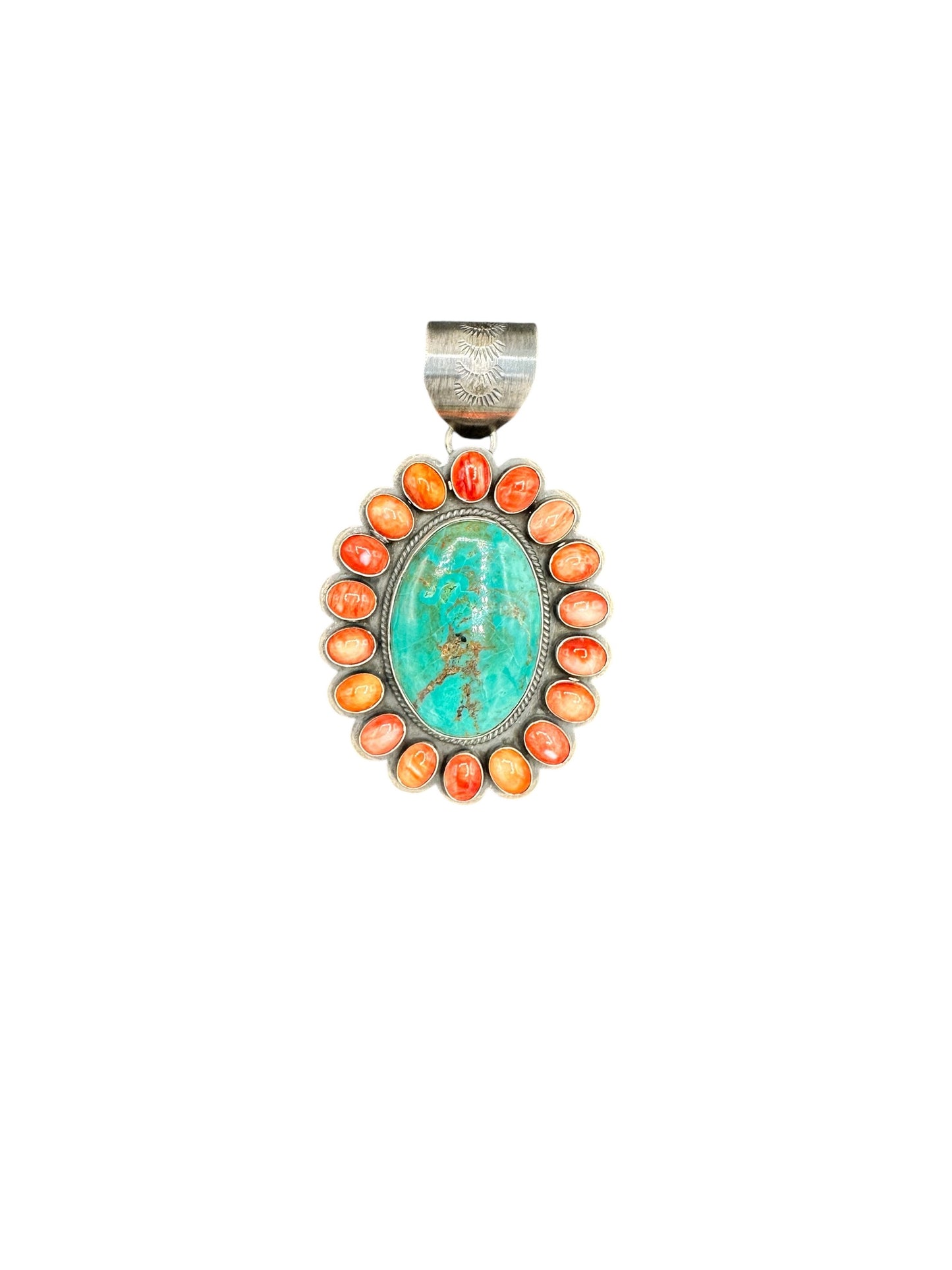 Cluster Pendant - Turquoise, Spiny Oyster and Sterling Silver