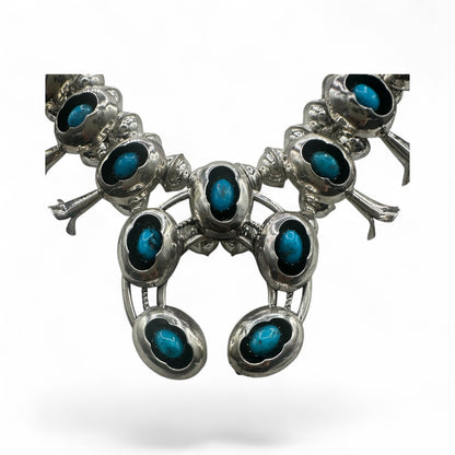 Handcrafted Native American Squash Blossom, Naja Pendant, Sterling Silver Beaded Necklace.
