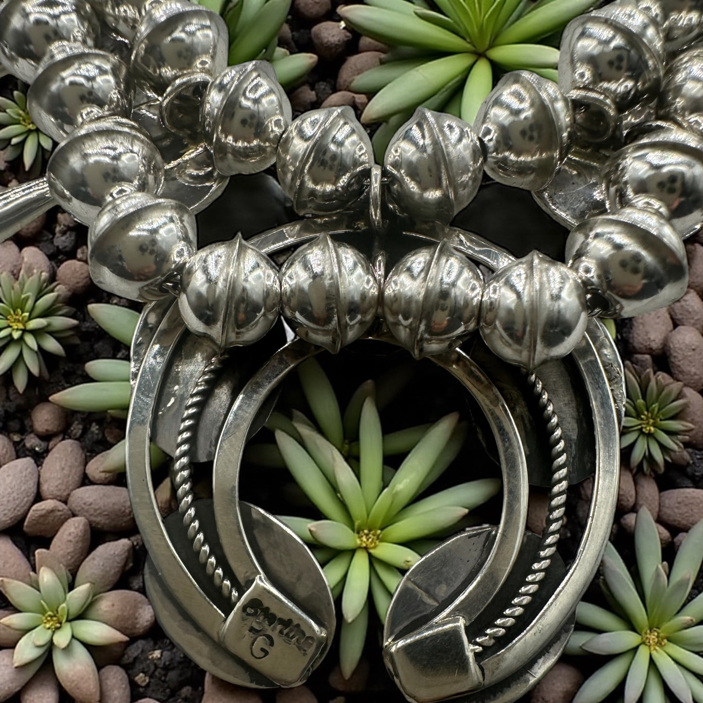 Handcrafted Native American Squash Blossom, Naja Pendant, Sterling Silver Beaded Necklace.