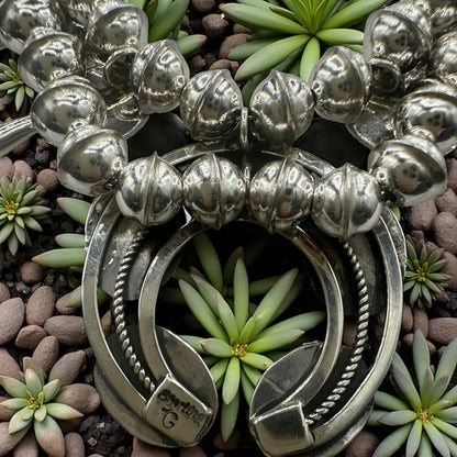 Handcrafted Native American Squash Blossom, Naja Pendant, Sterling Silver Beaded Necklace.