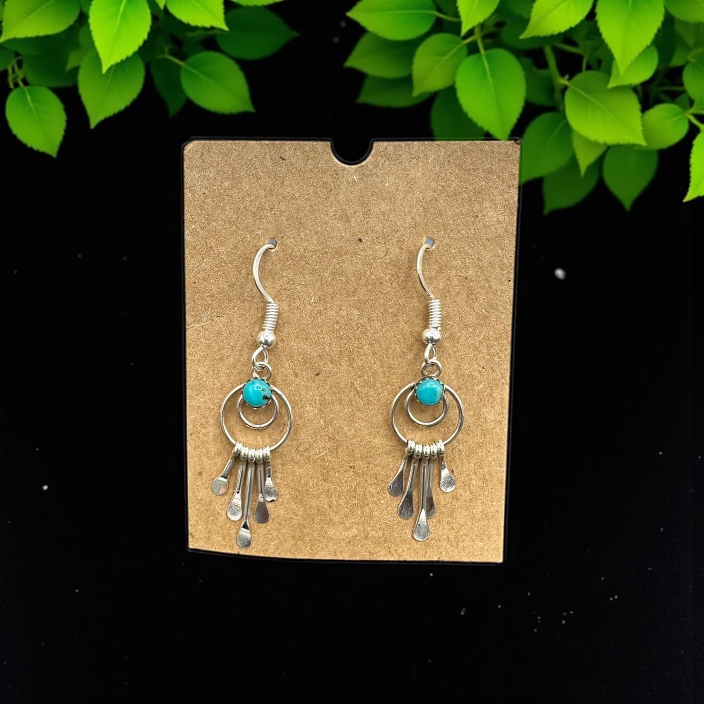 Handcrafted Native American Mandala Sterling Silver Turquoise MINI HOOK EARRINGS