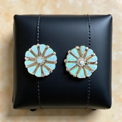 Handcrafted Zuni Sterling Silver Crushed Opal Stud Earrings