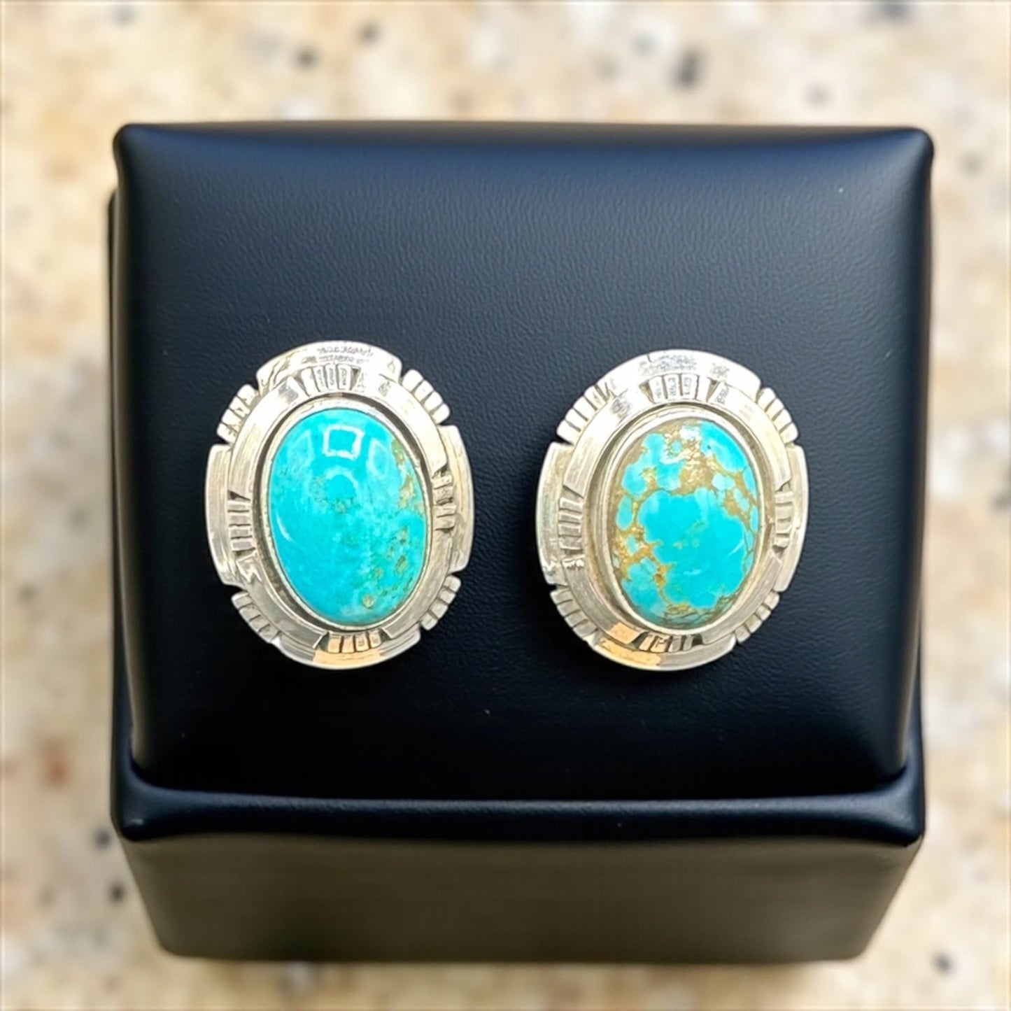Dave Skeets - Oval Stud Earrings - Sterling Silver & Turquoise - Handmade Native American