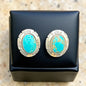 Dave Skeets - Oval Stud Earrings - Sterling Silver & Turquoise - Handmade Native American