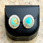 Dave Skeets - Oval Stud Earrings - Sterling Silver & Turquoise - Handmade Native American
