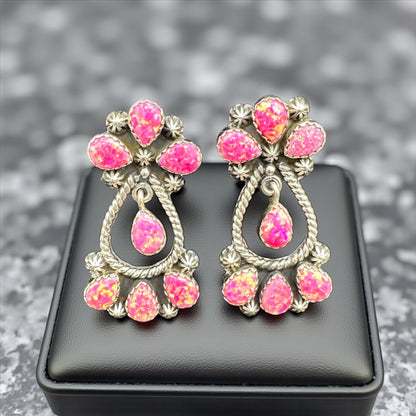 Drop - Sterling Silver & Pink Opal - Drop Earrings - - Handcrafted Native American