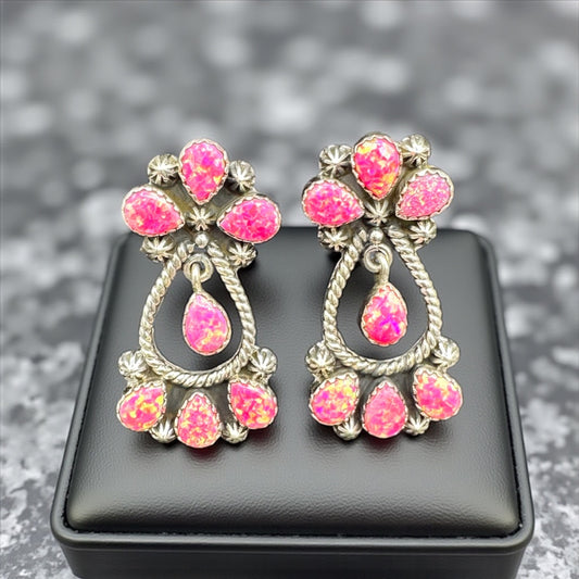 Drop - Sterling Silver & Pink Opal - Drop Earrings - - Handcrafted Native American