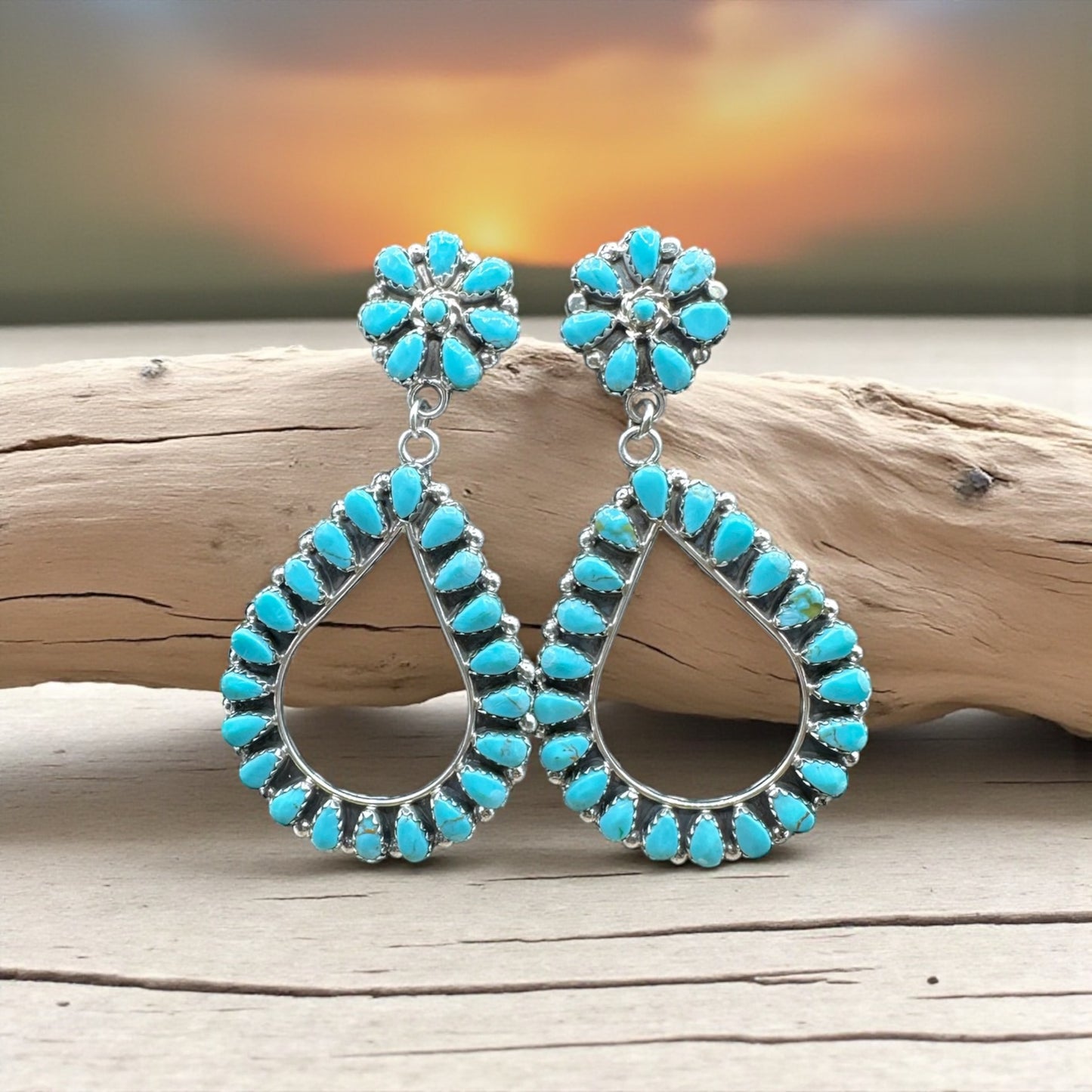 Turquoise and Sterling Silver Drop Earrings - Handcrafted Native America