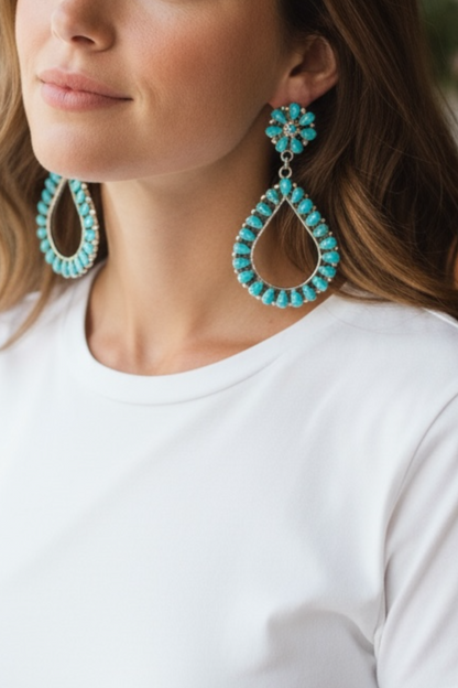 Turquoise and Sterling Silver Drop Earrings - Handcrafted Native America