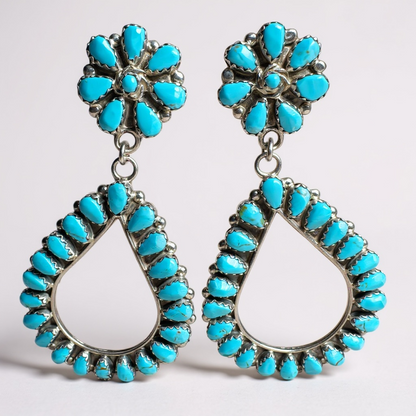 Turquoise and Sterling Silver Drop Earrings - Handcrafted Native America