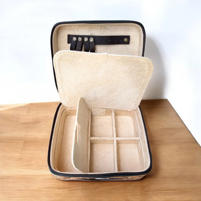 Western Linens - Pink Boot Stitch Suede and Hand-Tooled Leather Jewelry Box