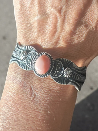 Kevin Billah - Queen Pink Conch and Sterling Silver Women's Cuff - Handmade Native American