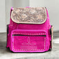 Western Linens - Pink Boot Stitch Suede and Hand Tooled Leather Backpack - Concealed Carry (CCW)