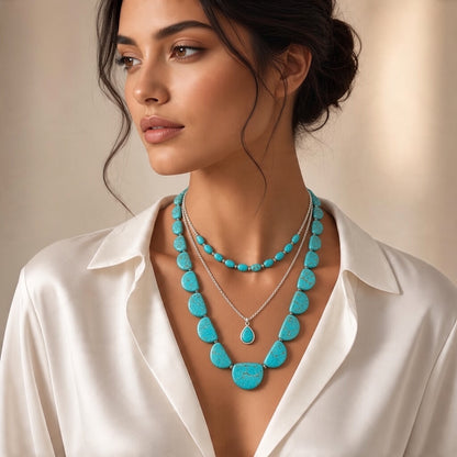 Multi Slab Necklace – Genuine Turquoise  - Handmade Native American