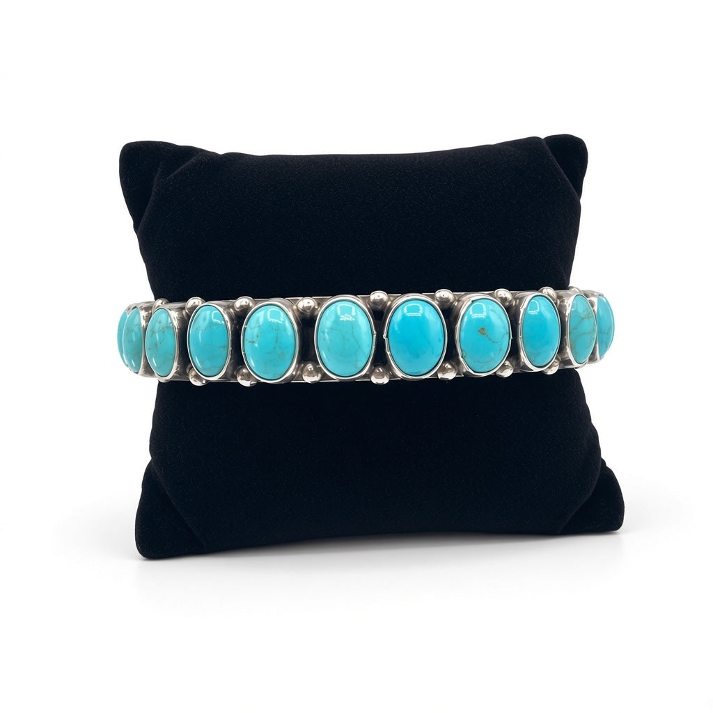 Eugene Belone - Genuine Turquoise & Sterling Silver Bangle - Handmade Native