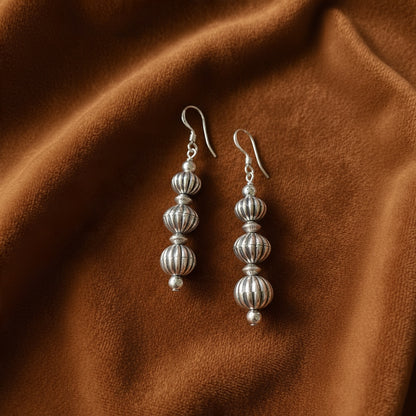 Navajo Three Pumpkin Pearl Hook Earrings - Sterling Silver - Hand Strung Native American