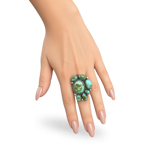 Larry Yazzie - Medium Freeform Cluster Ring - Sterling Silver & Sonoran Turquoise - Handmade Native American