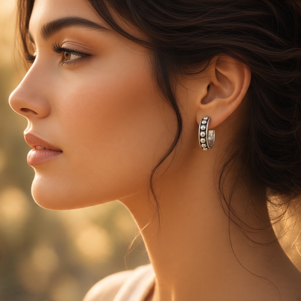 Flat Pearl Hoop Earrings - Braided Sterling Silver - Ready Made