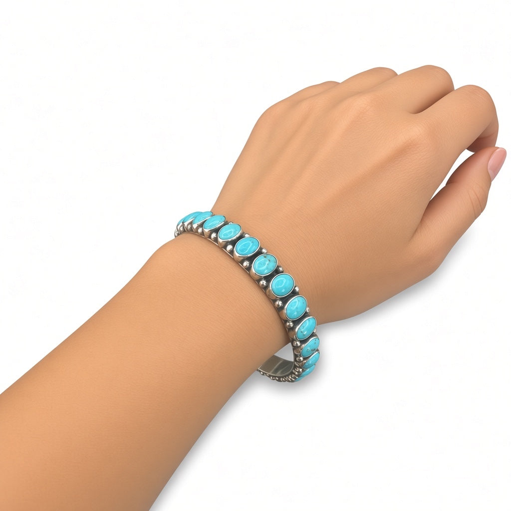 Eugene Belone - Genuine Turquoise & Sterling Silver Bangle - Handmade Native