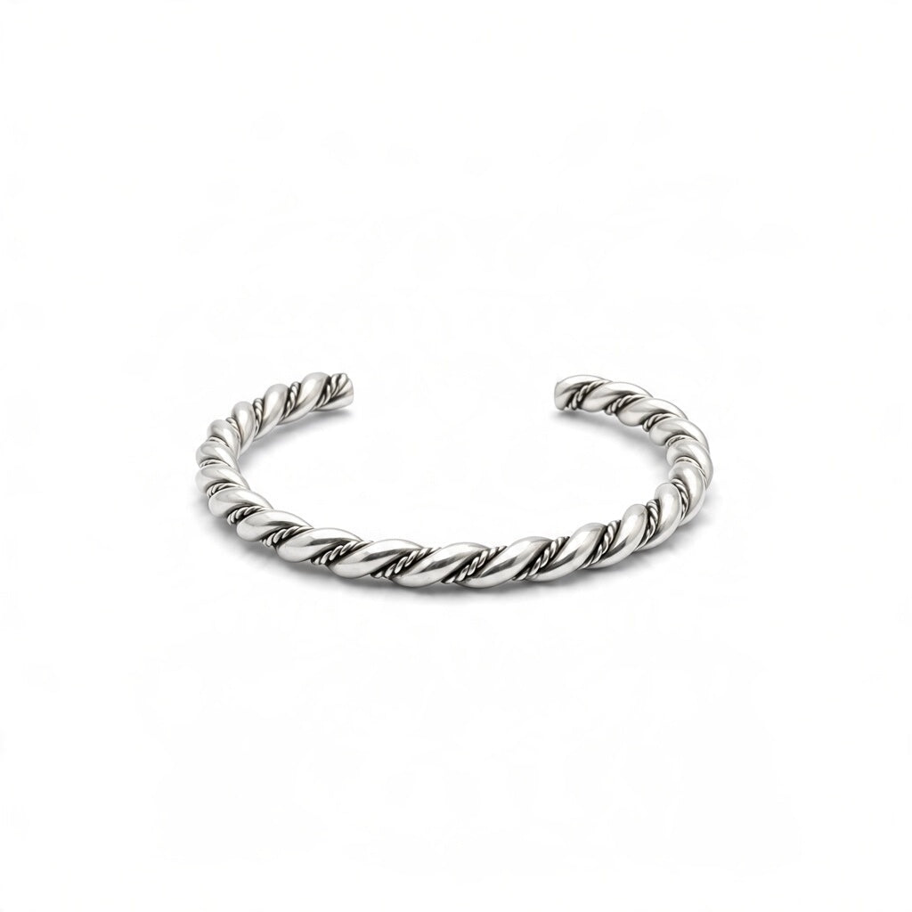 Michael Tahe - Barbed Wire Twisted Stacker Cuff Bracelet – Sterling Silver -  Native American Handmade