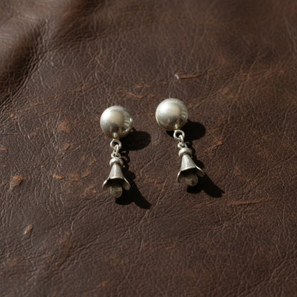 Navajo Flat Pearl and Blossom Drop Earrings - Sterling Silver - Handmade Native American