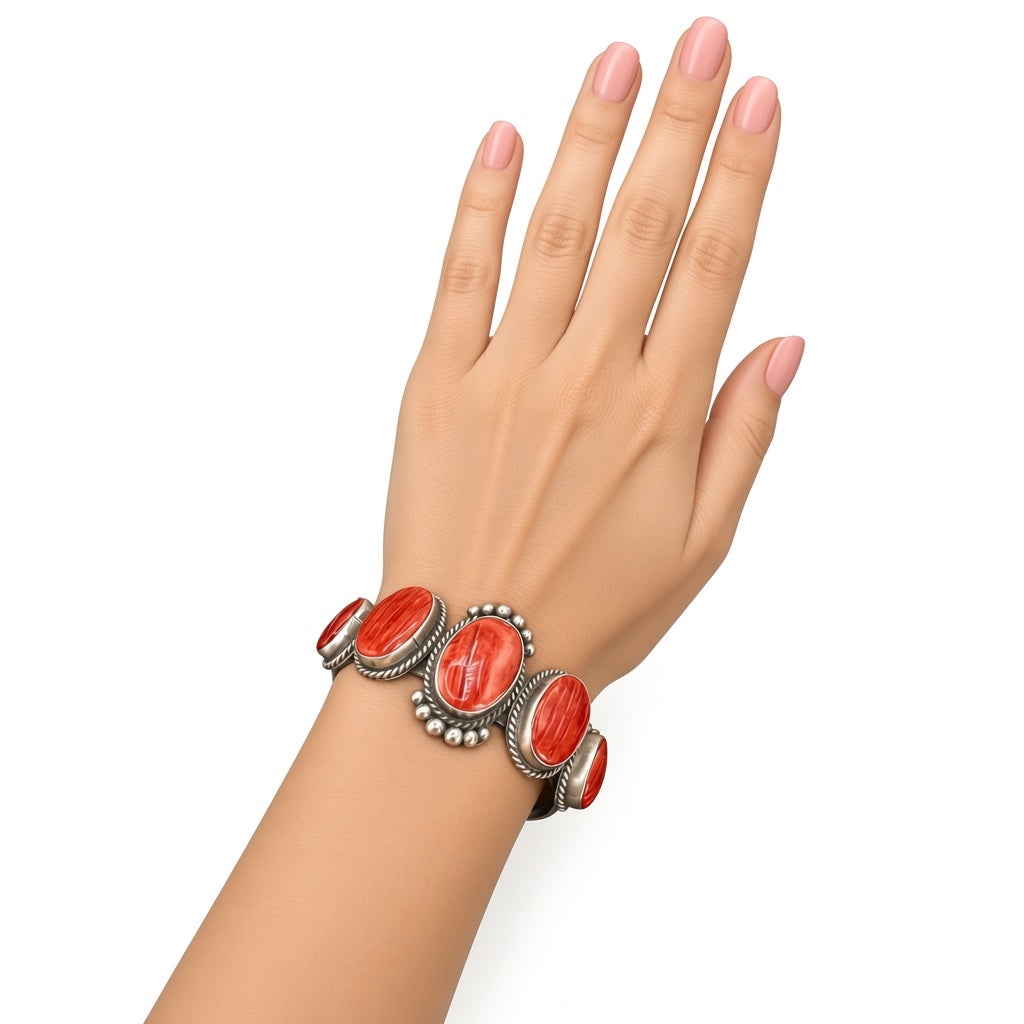 Harrison Yazzie - Spiny Oyster and Sterling Silver Cuff - Handmade Native American