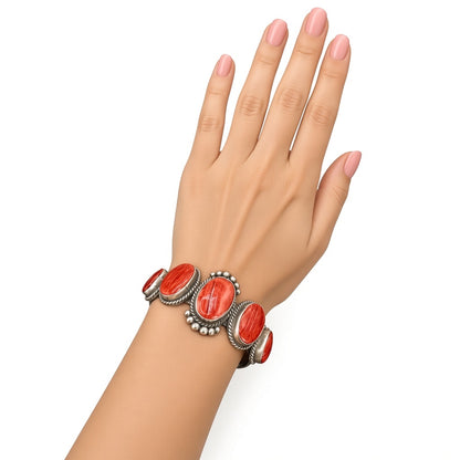 Harrison Yazzie - Spiny Oyster and Sterling Silver Cuff - Handmade Native American
