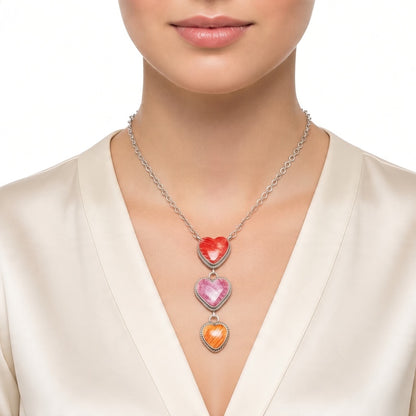 Vicki Hicks - Multi Color Heart Lariat Necklace – Genuine Spiny Oyster and Sterling Silver -  Handmade Native American