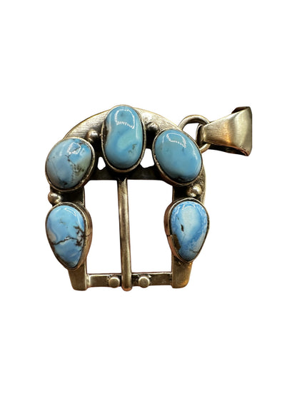 Medium Belt Buckle Pendant – Sterling Silver and Genuine Turquoise-  Authentic Native American Handmade