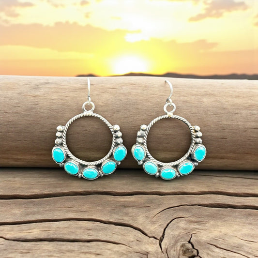 Marcella James - Turquoise and Sterling Silver - Hook Earrings - Handcrafted Native American