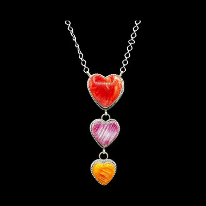 Vicky Hicks - Triple Heart Necklace Pendant - Sterling Silver and Spiny Oyster