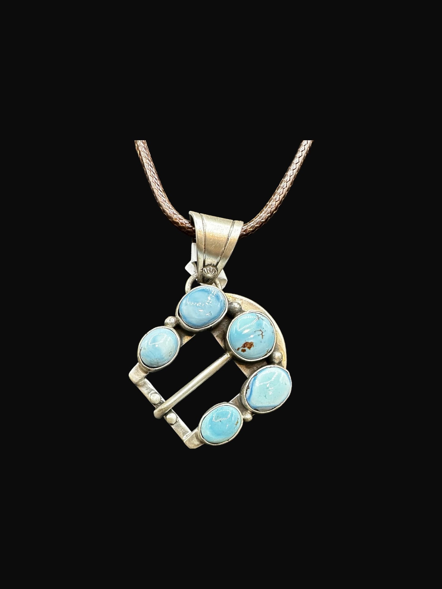 Medium Belt Buckle Pendant – Sterling Silver and Genuine Turquoise-  Authentic Native American Handmade