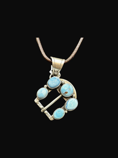 Medium Belt Buckle Pendant – Sterling Silver and Genuine Turquoise-  Authentic Native American Handmade