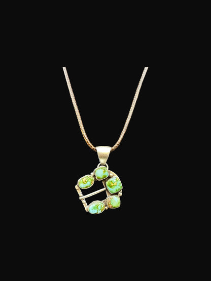 Medium Belt Buckle Pendant – Sterling Silver and Genuine Turquoise-  Authentic Native American Handmade