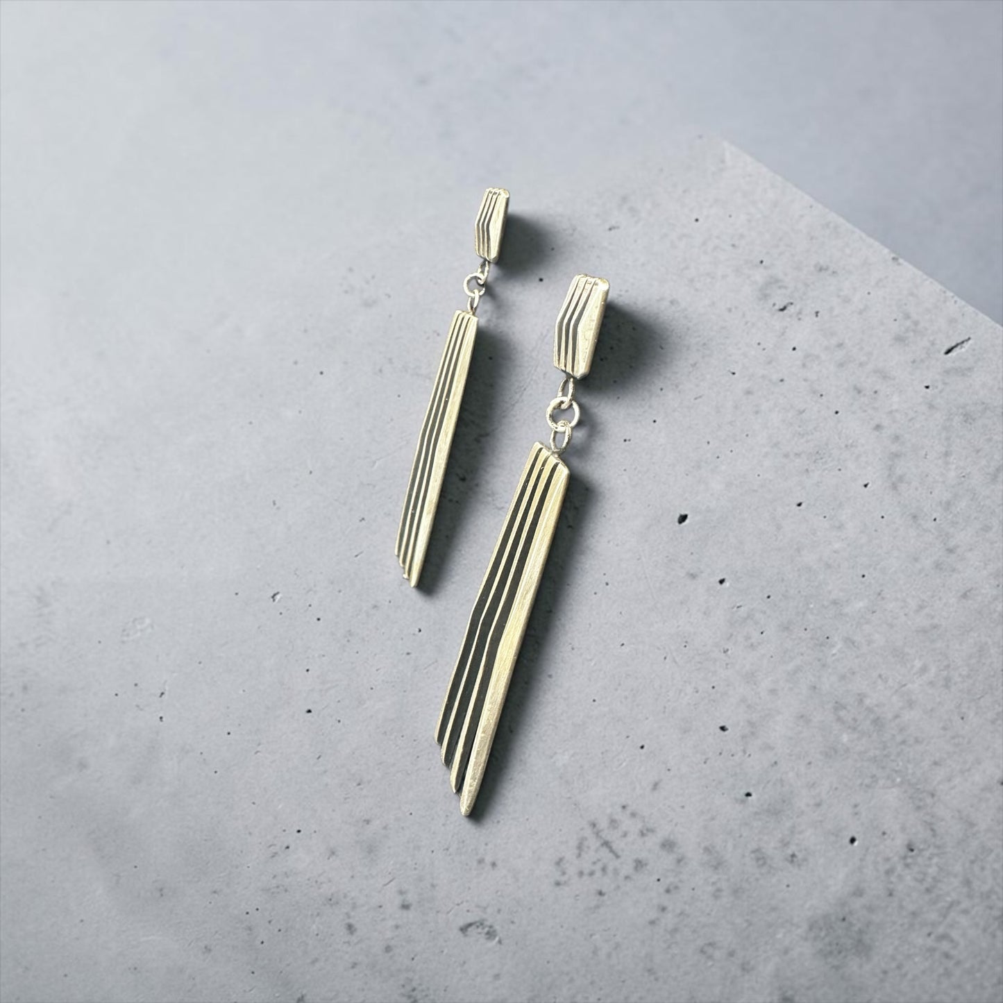 Leander Tahe's Beth Dutton Long Rectangular Sterling Silver Drop Earrings - Handmade Native American