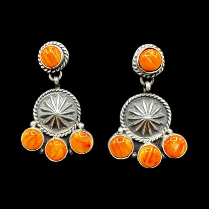 Cluster - Turquoise/Spiny Oyster and Sterling Silver - Drop Earrings - Handcrafted Native American