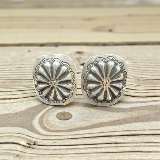 Sterling Silver Concho Stud Earrings - Longhorns - Handcrafted Native American