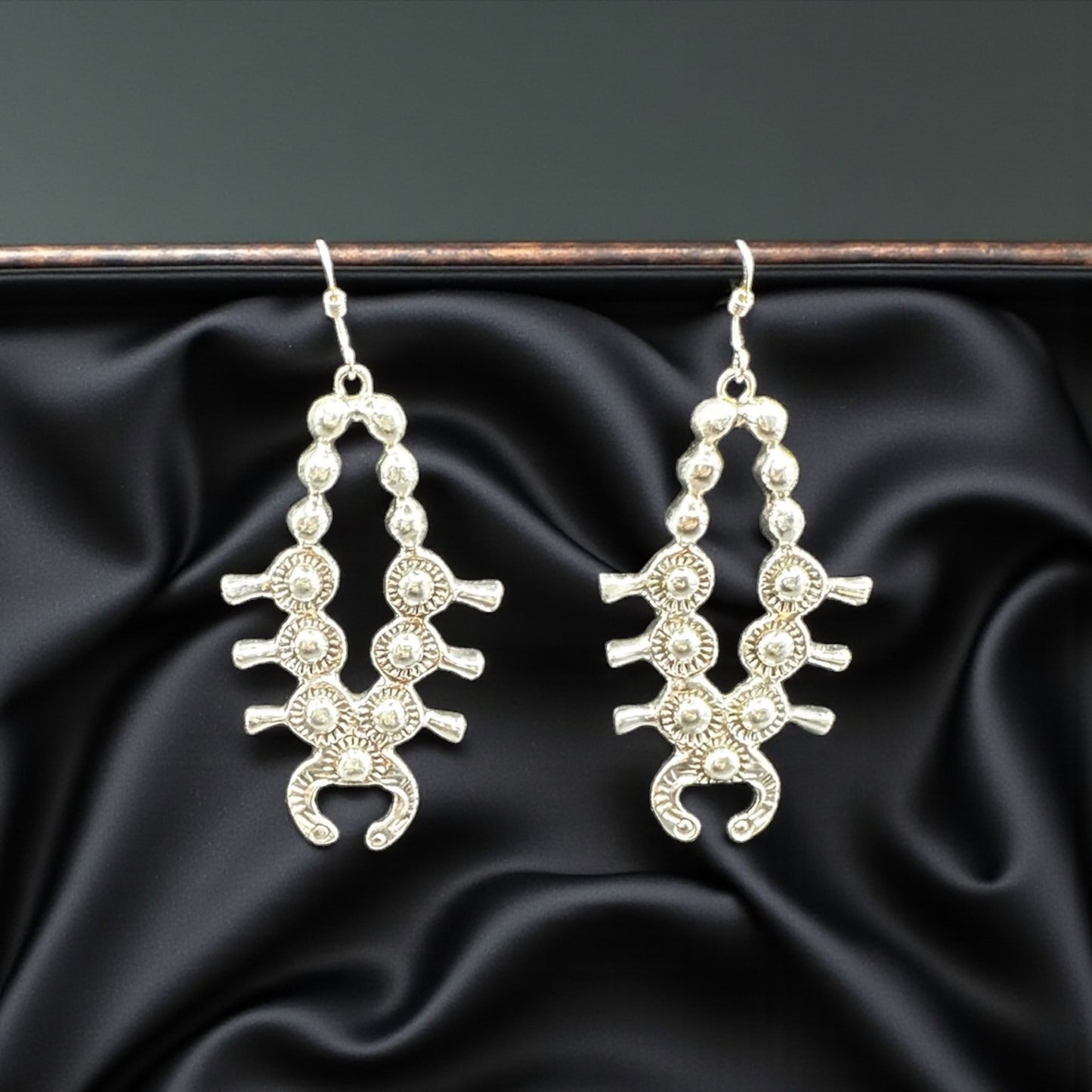 Sterling Silver Squash Blossom  - Hook Earrings - Handcrafted Native American
