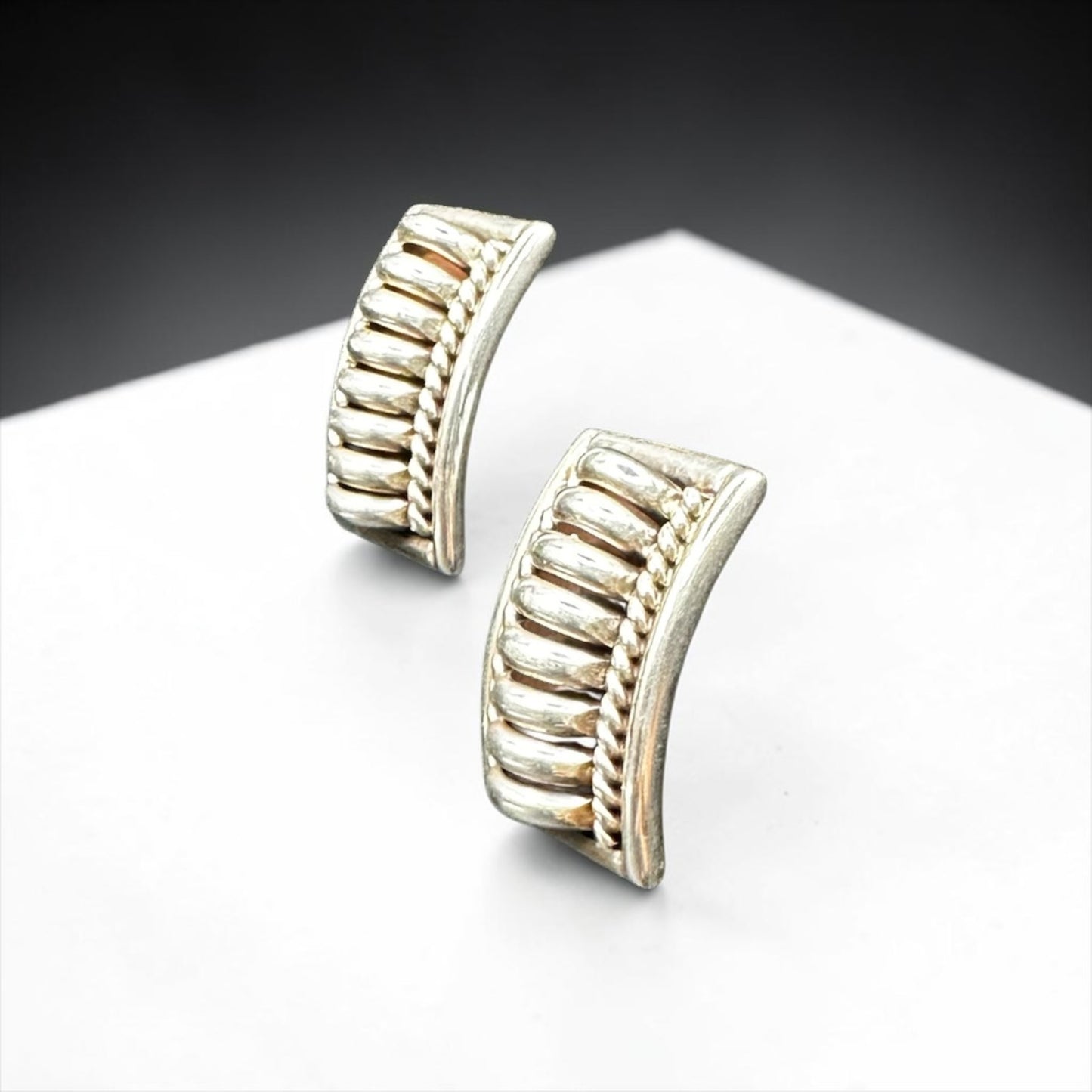Medium Rectangle Stud Earrings – Sterling Silver Ring Inlay -  Native American Handmade – Tommie Charlie [327]