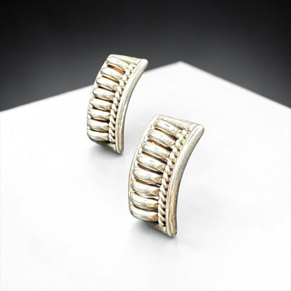 Medium Rectangle Stud Earrings – Sterling Silver Ring Inlay -  Native American Handmade – Tommie Charlie [327]