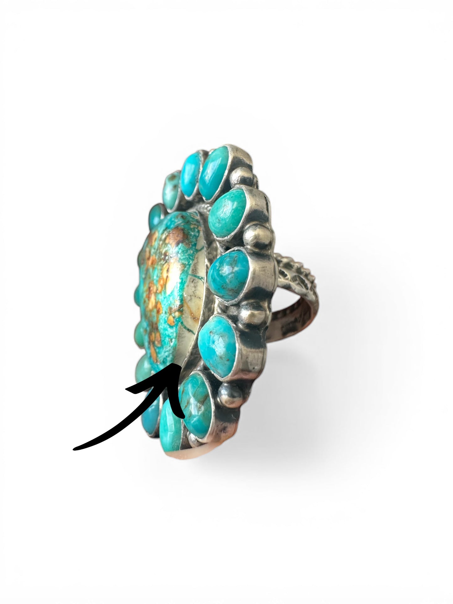 Thomas Francisco - Turquoise Cabochon Cluster Ring - Handmade Native Navajo