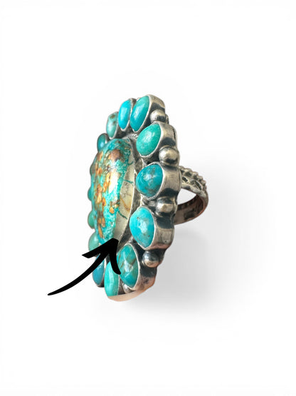 Thomas Francisco - Turquoise Cabochon Cluster Ring - Handmade Native Navajo