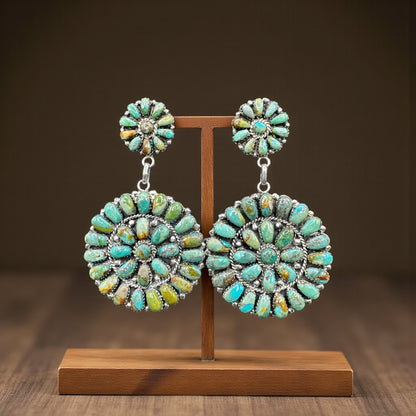 Cluster - Pink Opal/Turquoise  & Sterling Silver - Drop Earrings - DLW - Handcrafted Native American