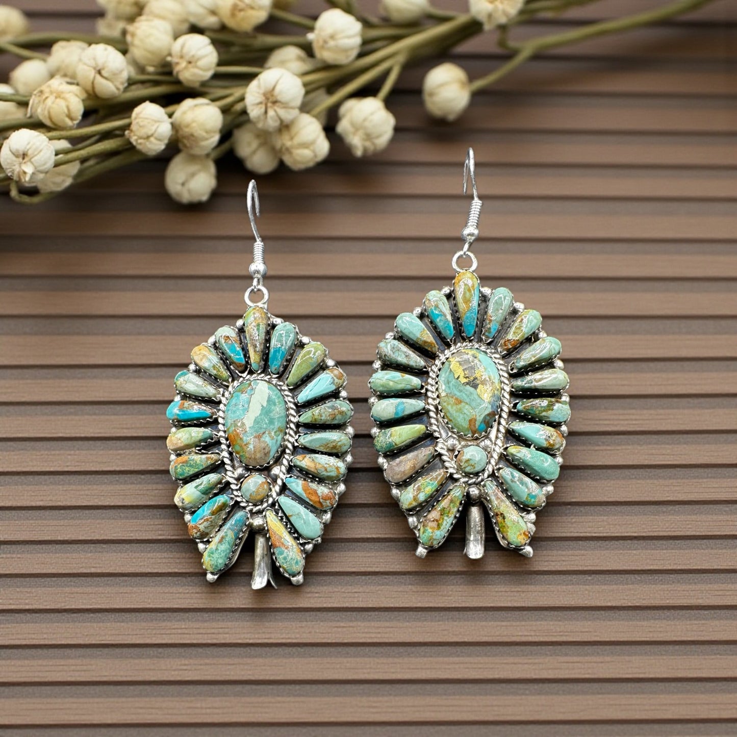 Justin and Wilma Wilson - Large Blossom Hook Earrings - Handcrafted Native American