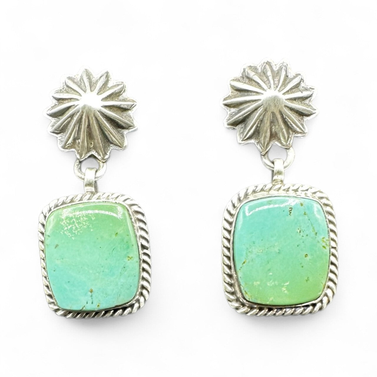 Solitaire - Turquoise and Sterling Silver - Drop Earrings - E. Richards - Handcrafted Native American