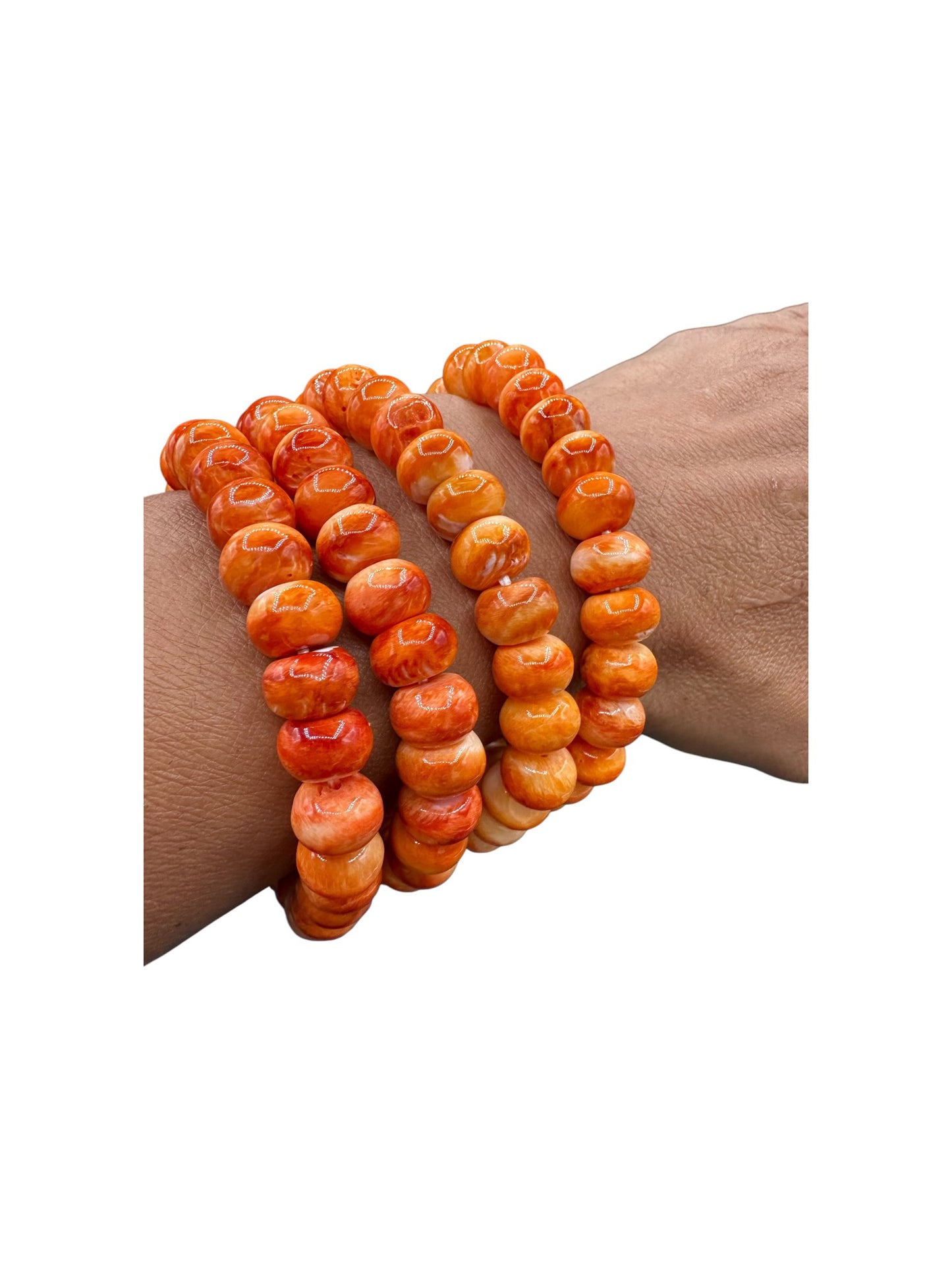 Orange Spiny Oyster Stretch Bracelet – 10MM Rondelle Beads –  Handstrung Artisan Collection