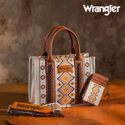 Wrangler -  Aztec Small Tote Crossbody and Card Case - 2 Piece Set - Coffee