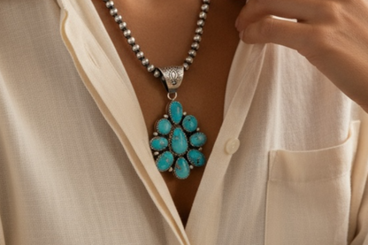Ann Spencer - Cluster Pendant- Turquoise and Sterling Silver - Handcrafted Native American